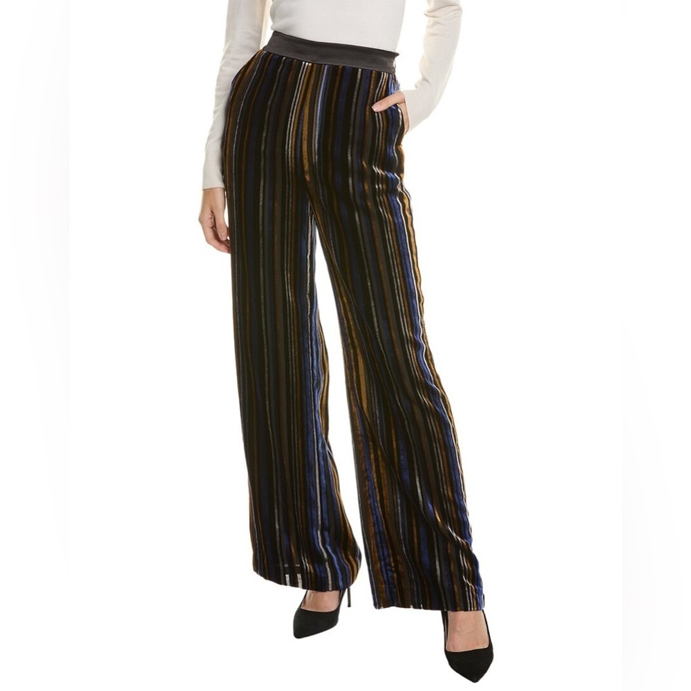 Diane Von Furstenberg Black and Gold Striped Wide Leg Pants